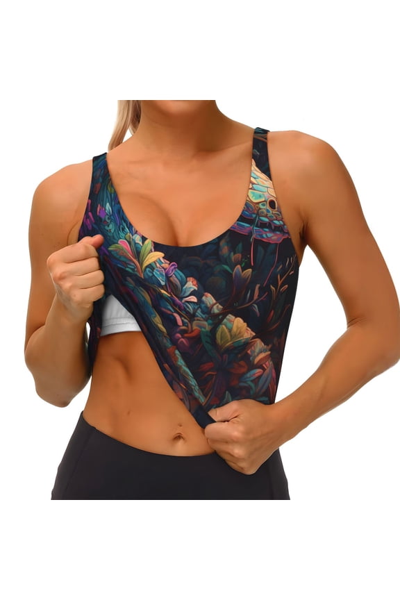Colorful Patterned Snake Print Womens' Sports Bras Scoop Neck Sports Vest- Padded U Back Seamless High Impact Support
