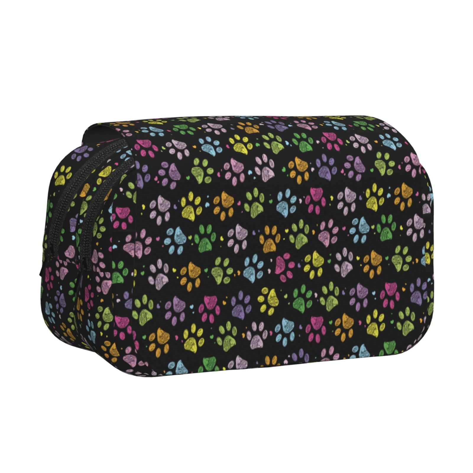 Rateoe Colorful Paw Pattern Double Clamshell Pen Case, Storage Organizer with Two Zipper Compartments– Holds Up to 50 Pencils & Pens