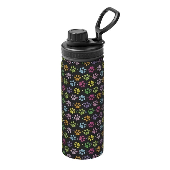 Rateoe Colorful Paw Printed 18oz Sports Insulated Water Bottle, Double-Wall Stainless Steel Kettle with Leak-Proof Cap and Carry Loop, BPA-Free for Outdoor, Gym, Camping, and Travel