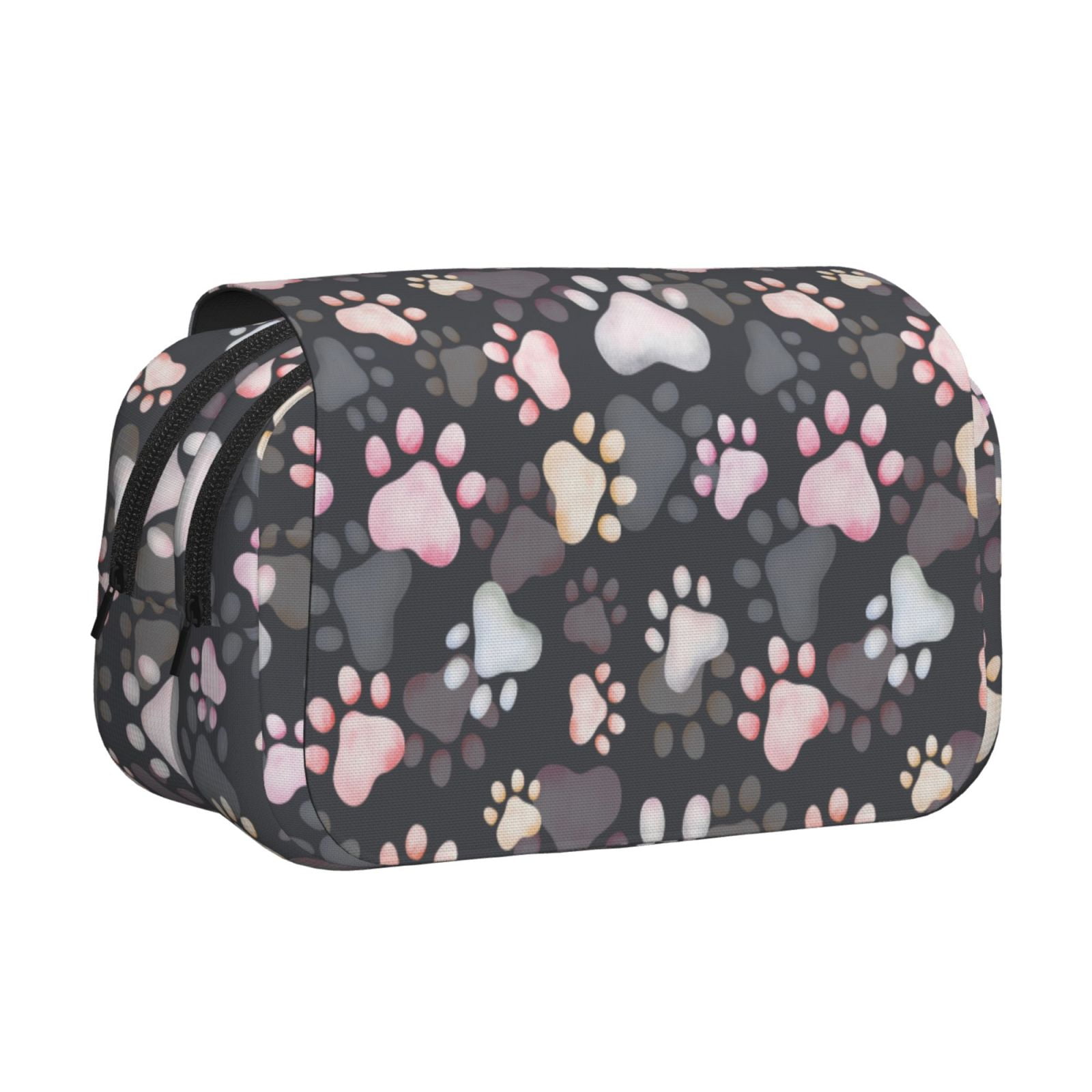 Rateoe Colorful Paws Of Dog Pattern Double Clamshell Pen Case, Storage Organizer with Two Zipper Compartments– Holds Up to 50 Pencils & Pens