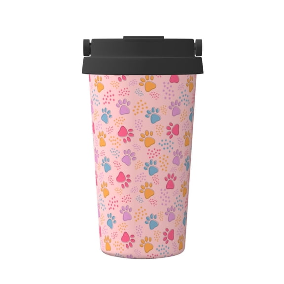 Rateoe Colorful Pets Paws Pattern Travel Coffee Mug Tumbler with Flip Lid | Reusable Insulated Stainless Steel Cold Brew Iced Coffee Cup Thermos