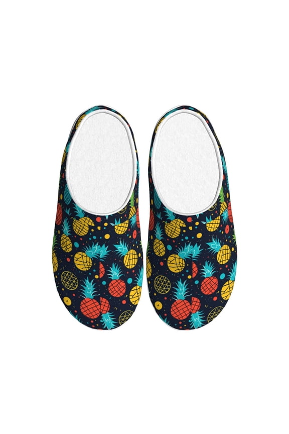 Colorful Pineapple Print Women's Men's Cotton Knit Slippers Lightweight Memory Foam Indoor House Shoes with Anti-Skid Sole-40/41