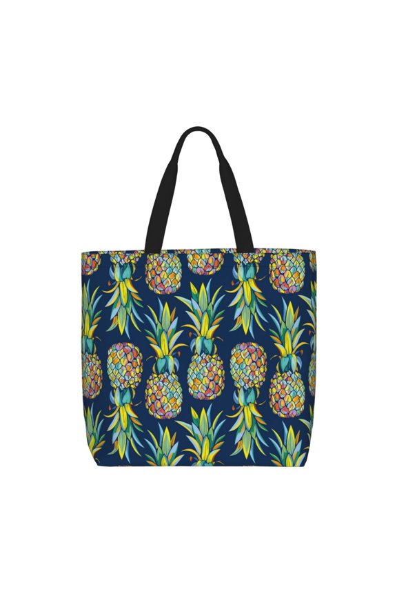 Colorful Pineapples Print Lightweight Tote Bag for Women, Water-Resistant Shoulder Bag with Zipper, Spacious Casual Handbag for Work, School, Shopping