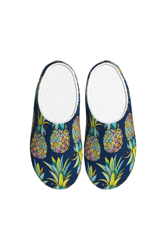 Colorful Pineapples Print Women's Men's Cotton Knit Slippers Lightweight Memory Foam Indoor House Shoes with Anti-Skid Sole-46/47