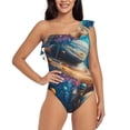 thumbnail image 1 of Rateoe Colorful Planet Universe Pattern Women One Piece Swimsuits Tummy Control One Shoulder Bathing Suits Ruffle Swimwear-XX-Large, 1 of 6