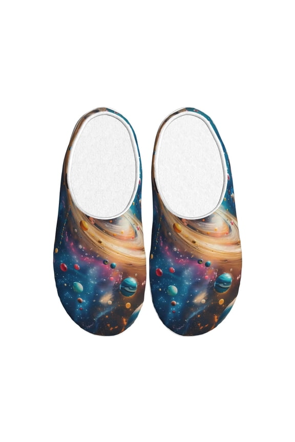 Colorful Planet Universe Print Women's Men's Cotton Knit Slippers Lightweight Memory Foam Indoor House Shoes with Anti-Skid Sole-40/41