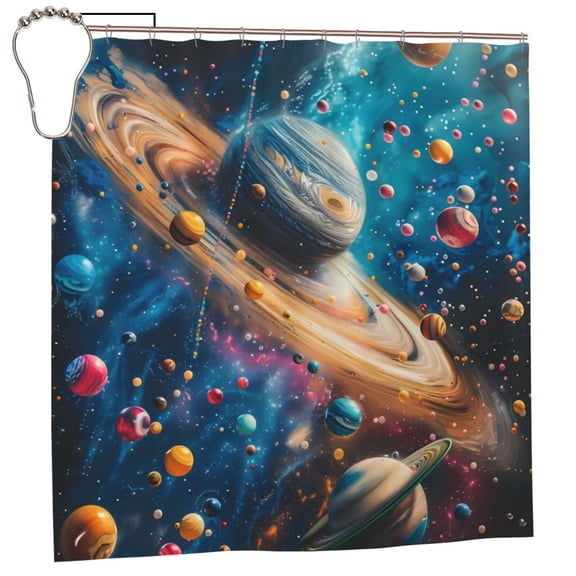 Rateoe Colorful Planet Universe Shower Curtain - Fancy Bathroom Shower Curtain Sets - Waterproof Shower Curtain with Hooks with 12 Plastic Hooks 72x72 Inches