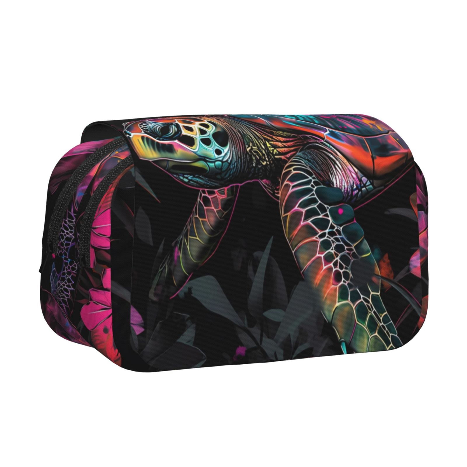 Rateoe Colorful Plant Turtle A Pattern Double Clamshell Pen Case, Storage Organizer with Two Zipper Compartments– Holds Up to 50 Pencils & Pens