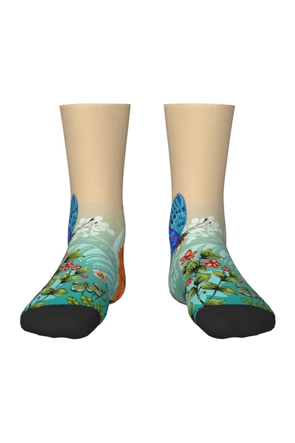 Colorful Plants And Insects Pattern Children's Socks, Socks Gifts ,kids Crew Soft Cotton Socks , Moisture-Wicking, Durable, Ideal for Daily Wear & Sports