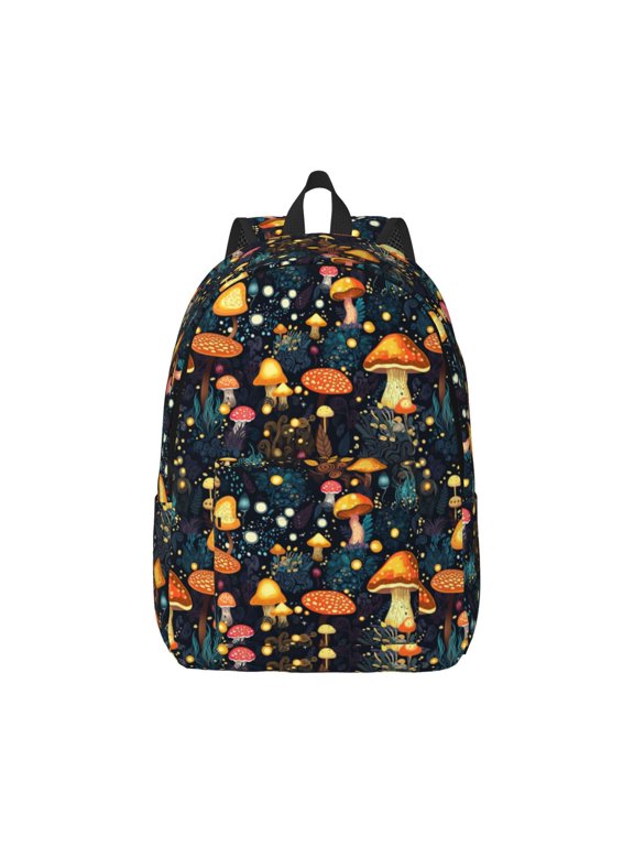 Colorful Plants Mushroom Pattern Canvas College Laptop Backpack,Travel Daypack,Durable Rucksack Travel Notebook Bag School Backpack Book Bag for Men Women-Small