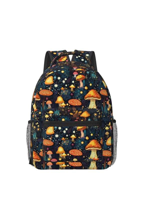 Colorful Plants Mushroom Pattern Durable Student Backpack Laptop Bag- Ergonomic Design, Waterproof Twill Fabric - Ideal for School, Travel, and Outdoor Activities-One Size