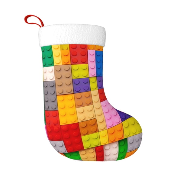 Rateoe Colorful Plastic Blocks Pattern Print Christmas Stockings,18 Inch Large Christmas Stockings Decoration Ornaments for Holiday Home Fireplace Indoors