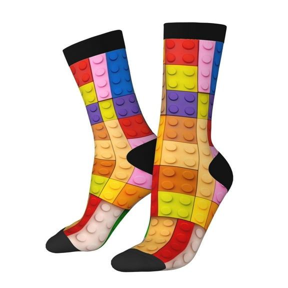 Rateoe Colorful Plastic Blocks Pattern for Women Casual Calf Socks - Cute Crew Socks - Thin Soft Above Ankle Socks Size 5-11