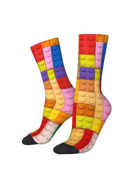 Colorful Plastic Blocks Pattern for Women Casual Calf Socks - Cute Crew Socks - Thin Soft Above Ankle Socks Size 5-11