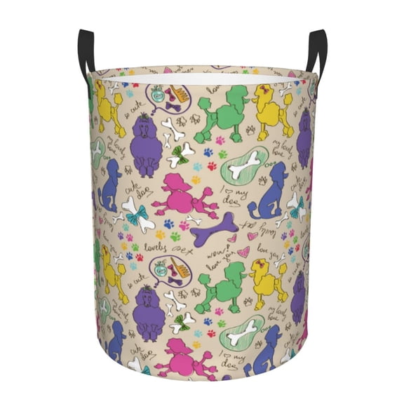 Rateoe Colorful Poodle Dog Pattern Round Laundry Hamper Basket, Tall Hamper Basket for Blanket Storage, Nursery Clothes Hamper for Laundry in Bedroom and College Dorm-Small