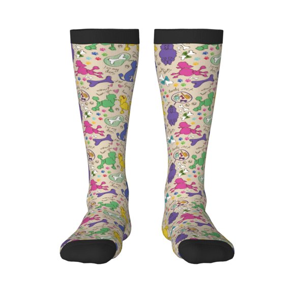 Rateoe Colorful Poodle Dog Pattern Women’s Knee High Crew Socks,Trouser Socks Comfortable, Breathable, Moisture-Wicking and Soft