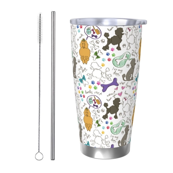 Rateoe Colorful Poodle Dog Printed Car Guy Gifts for Men Women Tumbler - 20oz/590ml Double Wall Vacuum Insulated Stainless Steel Travel Tumbler Cups with Lid & Straw-Straw Two-piece Set