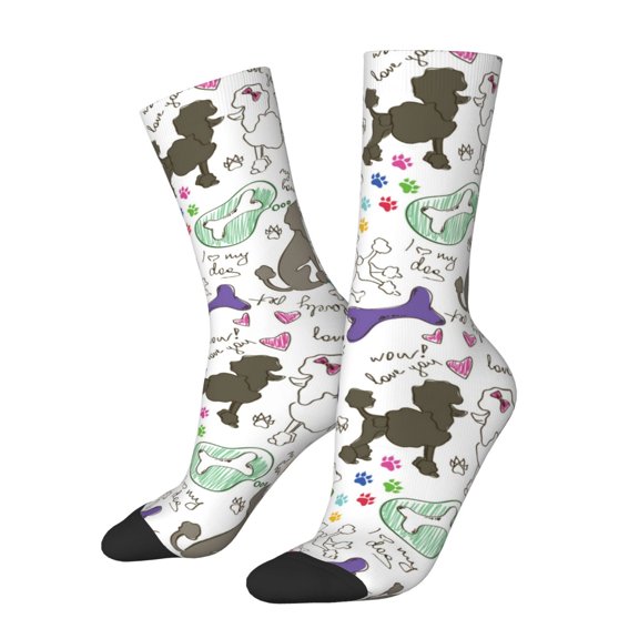 Rateoe Colorful Poodle Dog for Women Casual Calf Socks - Cute Crew Socks - Thin Soft Above Ankle Socks Size 5-11