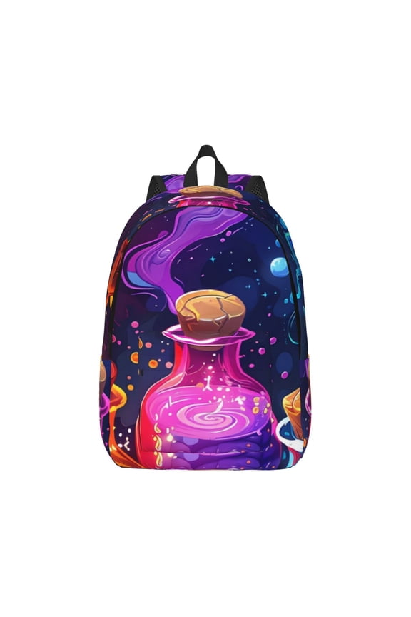 Colorful Potion Bottles Magic Pattern Canvas College Laptop Backpack,Travel Daypack,Durable Rucksack Travel Notebook Bag School Backpack Book Bag for Men Women-Medium