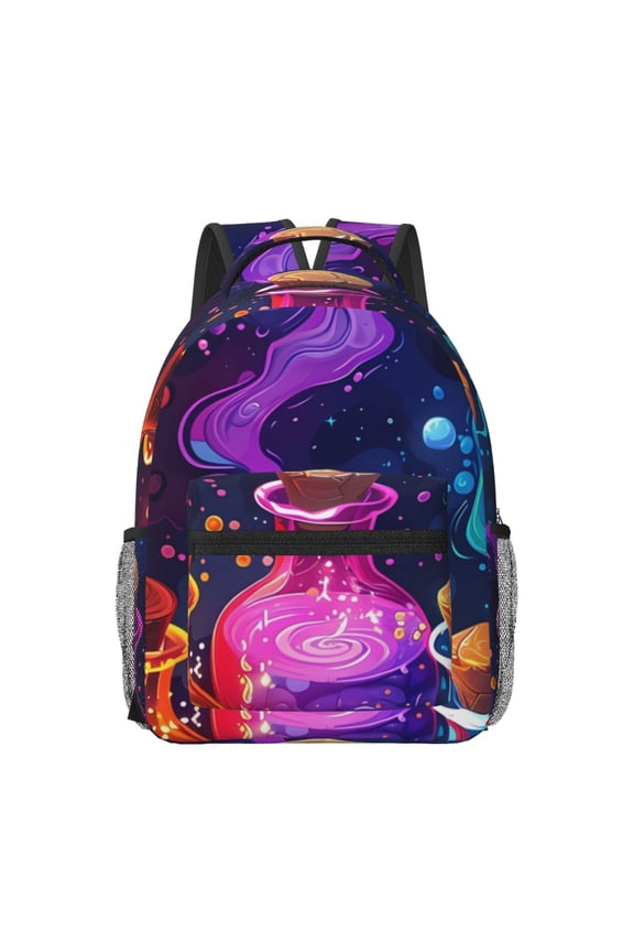 Colorful Potion Bottles Magic Pattern Durable Student Backpack Laptop Bag- Ergonomic Design, Waterproof Twill Fabric - Ideal for School, Travel, and Outdoor Activities-One Size