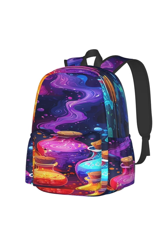Colorful Potion Bottles Magic Pattern Student Backpack,Backpack for School,Lightweight Bag,Travel Backpack,Outdoor Backpack,Large Capacity Backpack