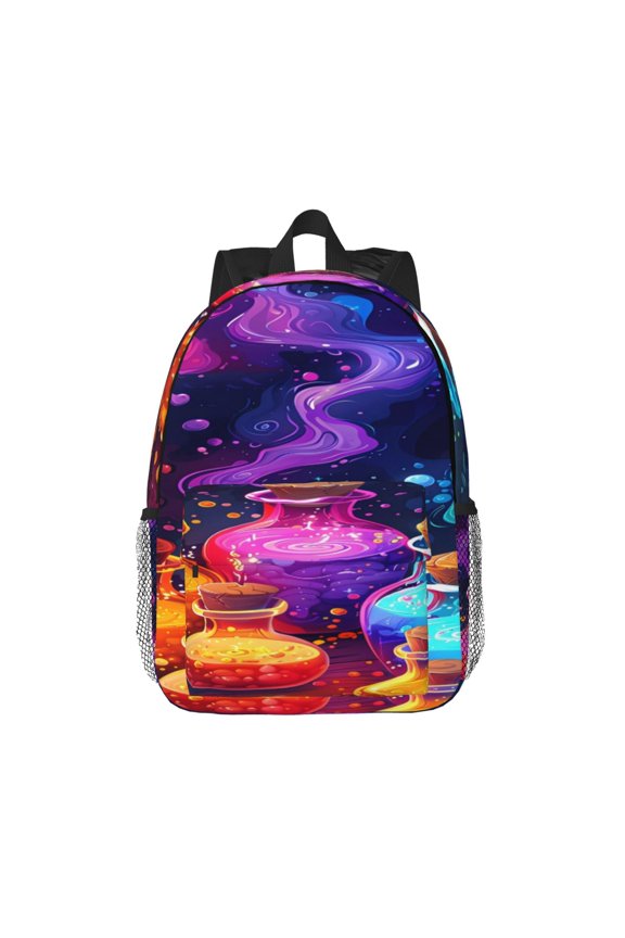 Colorful Potion Bottles Magic Pattern Student Backpack Water-resistant Backpack 15-inch Laptop Backpack Lightweight Adjustable School Backpack