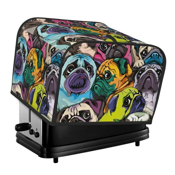 Rateoe Colorful Pug Pattern Toaster Covers 4 Slice Wide Slot,Bread Machine Cover,Bread Dust Cover & Fingerprint Protection,Appliance Covers