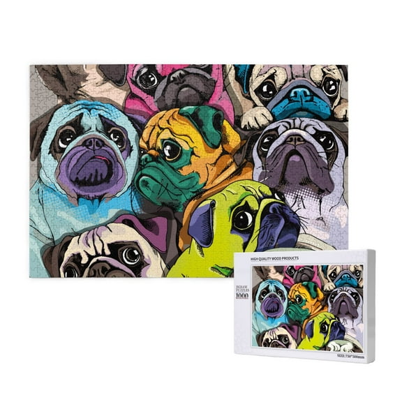 Rateoe Colorful Pug Pattern Wooden Picture Puzzle ,1000 Piece Jigsaw Puzzle ,Family Fun Puzzle, Home Dcor Puzzle, Gift Puzzle(Horizontal style)