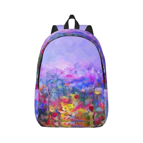 Rateoe Colorful Purple Cosmos Flower Pattern Canvas College Laptop Backpack,Travel Daypack,Durable Rucksack Travel Notebook Bag School Backpack Book Bag for Men Women-Medium