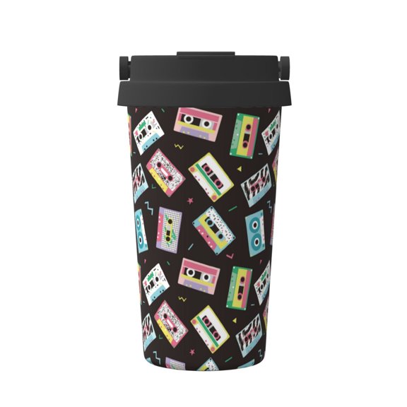 Rateoe Colorful Retro Tape Pattern Travel Coffee Mug Tumbler with Flip Lid | Reusable Insulated Stainless Steel Cold Brew Iced Coffee Cup Thermos