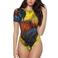 thumbnail image 1 of Rateoe Colorful Rooster Printed Women Rash Guard Short Sleeve,Tummy control Swimsuit Surfing Swimsuit Bathing Suit Short-sleeved Onesie UPF 50+ -XX-Large, 1 of 7