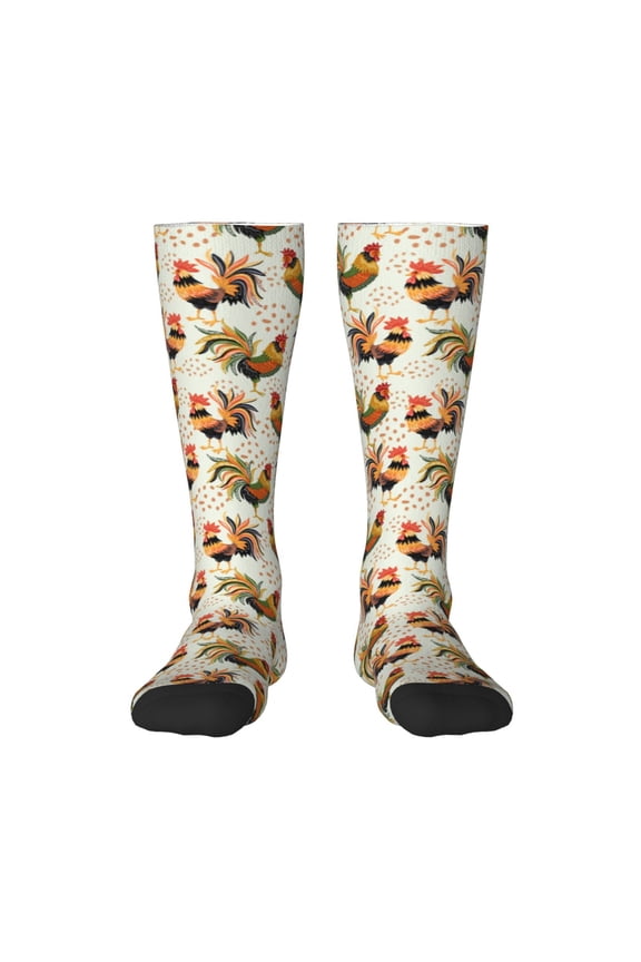 Colorful Roosters Pattern Women’s Knee High Crew Socks,Trouser Socks Comfortable, Breathable, Moisture-Wicking and Soft