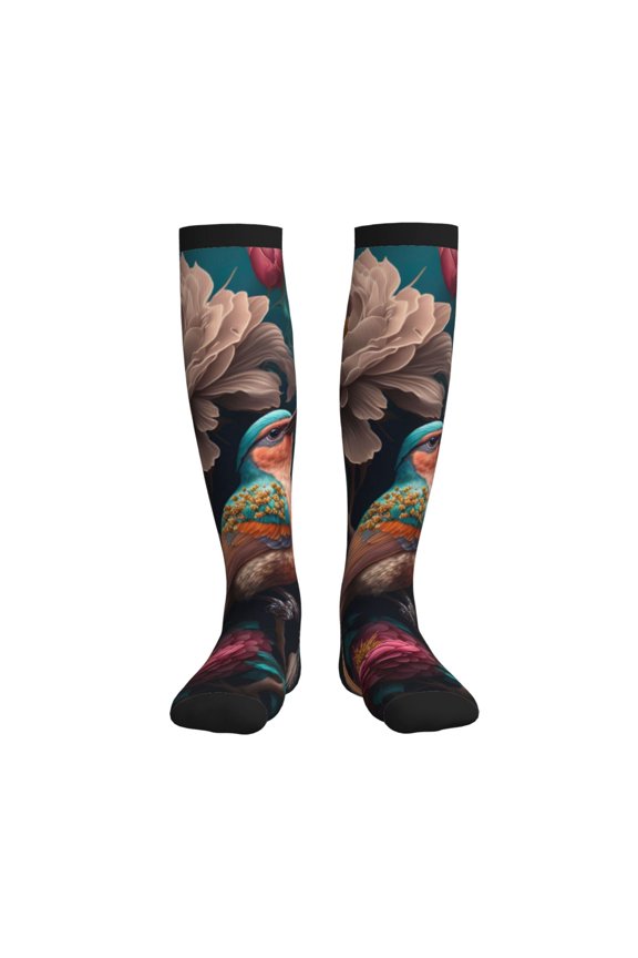 Colorful Rose Bird Compression Socks for Women and Men 20-30mmHg-Circulation Support Socks Knee High Nurse Pregnant Running Medical and Travel Athletic