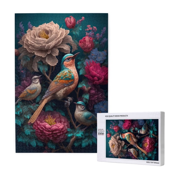 Rateoe Colorful Rose Bird Pattern Wooden Picture Puzzle ,1000 Piece Jigsaw Puzzle ,Family Fun Puzzle, Home Décor Puzzle, Gift Puzzle(Vertical style)