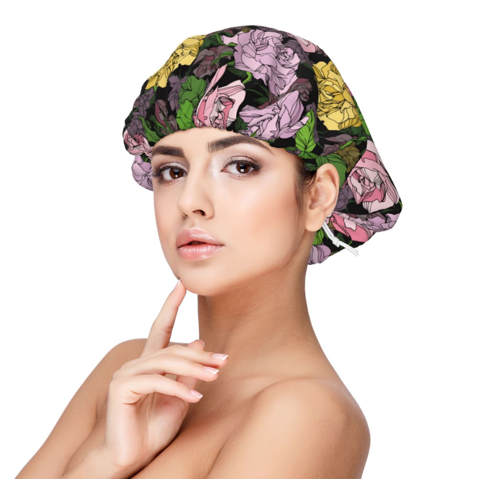 Rateoe Colorful Roses Pattern Silk Satin Hair Bonnet for Sleeping ...