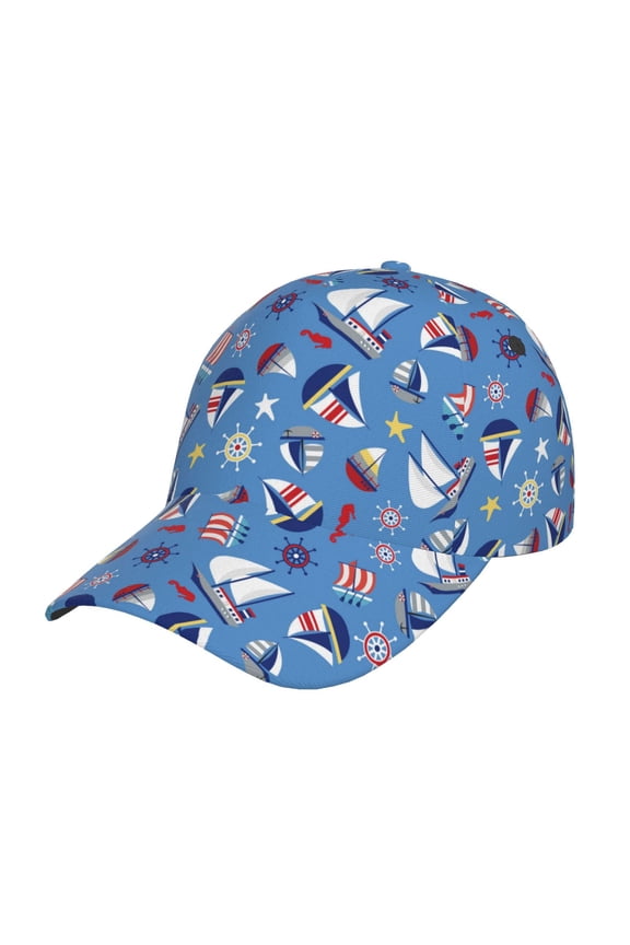 Colorful Sailing Ship Pattern Baseball Cap Outdoor Cap Mountain Dad Hat - Unstructured Soft Cotton Cap-Adjustable UV Protection Cap