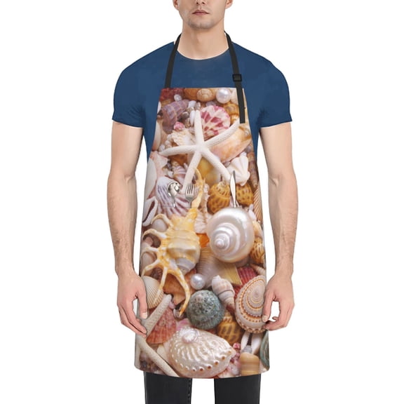 Rateoe Colorful Seashells Aprons with Pocket,Men Womens Aprons Waterproof Adjustable Cooking Aprons for Kitchen Gardening and Salon
