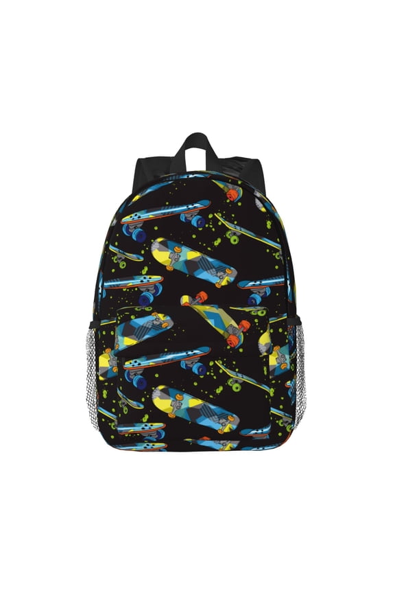 Colorful Skateboard Pattern Student Backpack Water-resistant Backpack 15-inch Laptop Backpack Lightweight Adjustable School Backpack
