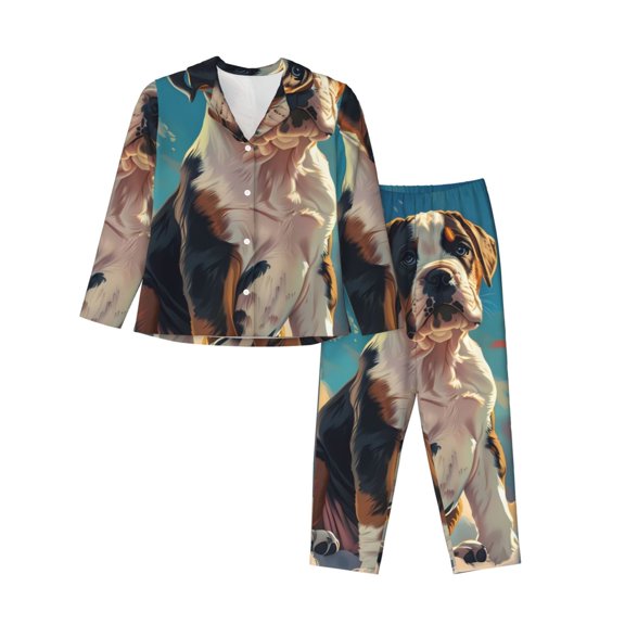 Rateoe Colorful Sky Puppy Pattern Womens Pajamas Set Long Sleeve Sleepwear Button Down Nightwear Soft Cotton Pj Lounge Sets