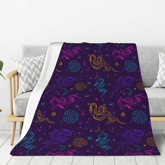 Rateoe Colorful Snake Pattern Flannel Throw Blanket, Ultra-soft Blanket for Bed, Couch, Car, Hypoallergenic Anti-pilling blanket-