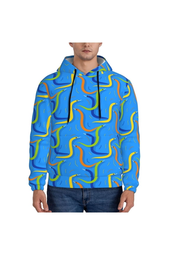 Colorful Snake Pattern Mens Hoodie, Pullover Hooded Sweatshirt, Kangaroo Pocket Hoodie Ideal for Daily Wear, Travel and Home-4X-Large