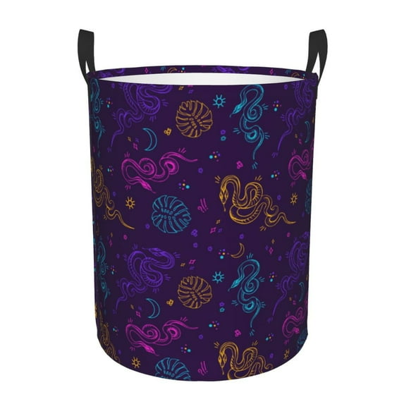 Rateoe Colorful Snake Pattern Round Laundry Hamper Basket, Tall Hamper Basket for Blanket Storage, Nursery Clothes Hamper for Laundry in Bedroom and College Dorm-Medium