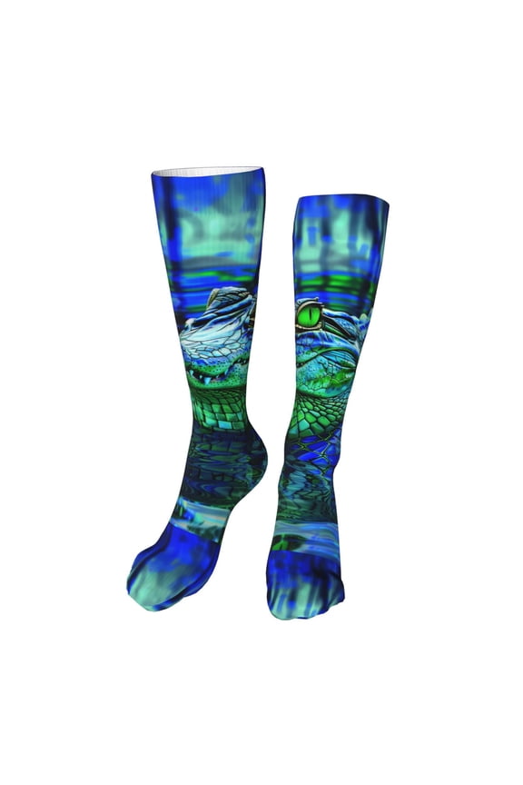 Colorful Stained Glass Crocodile print Women's Men's Novelty 20in Crew Socks Cotton Socks Knee High Socks for Walking,Running,Nurses,Pregnancy-One Size