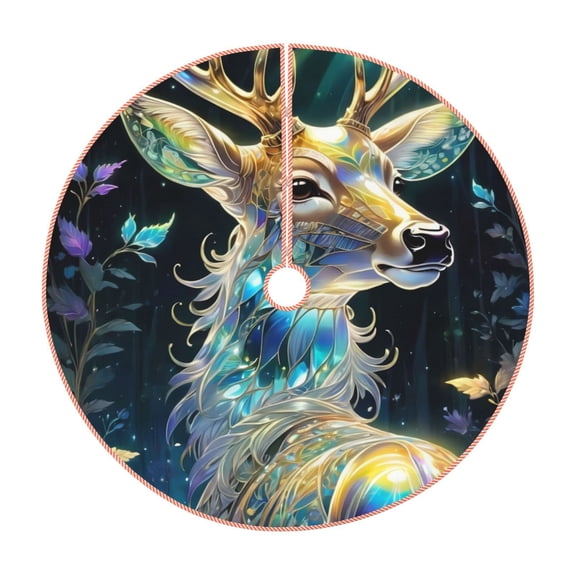 Rateoe Colorful Stained Glass Deer Pattern Christmas Tree Skirt with Ties , Christmas Tree Decorations, Farmhouse Christmas Decor Xmas Holiday Decorations-
