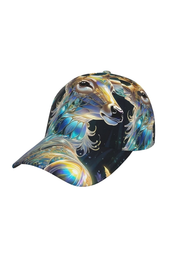 Colorful Stained Glass Deer Pattern Mens Baseball Cap  Adjustable Curved Brim Hat, Soft Cotton Sports Cap for Outdoor, Casual, and Everyday Wear, Comfortable & Breathable