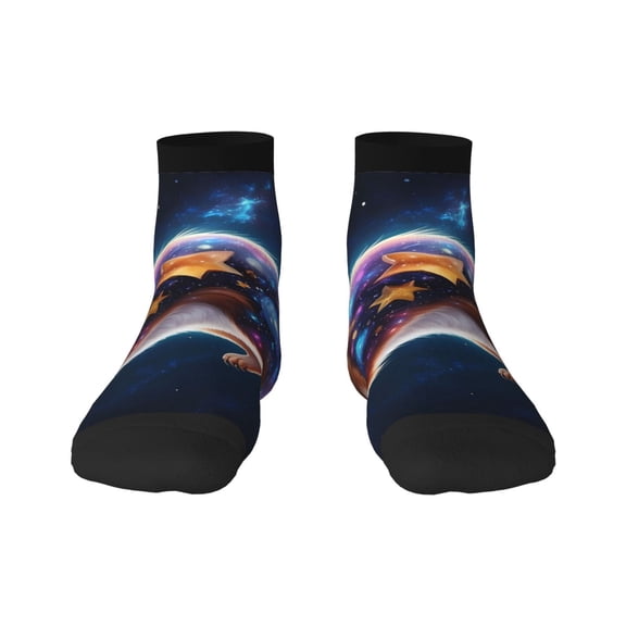Rateoe Colorful Star River Squirrel Pattern Quarter Crew Socks,Toe Seamed Ankle Socks,Cotton Cushioned Breathable Athletic Crew Sports Socks