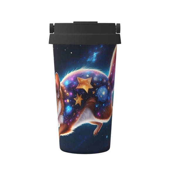 Rateoe Colorful Star River Squirrel Pattern Travel Coffee Mug Tumbler with Flip Lid | Reusable Insulated Stainless Steel Cold Brew Iced Coffee Cup Thermos