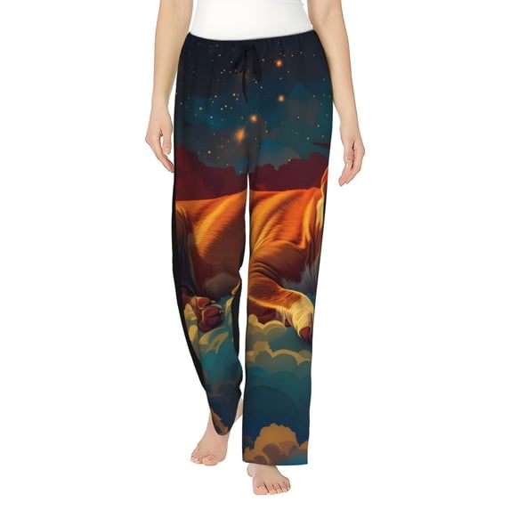 Rateoe Colorful Starry Sky Sleep Dog Pattern Women’s Ultra-Soft Comfy Pajama Lounge Pants Sleepwear,Comfortable Lounge Wear,lightweight Pajamas, Casual Home Wear-Large