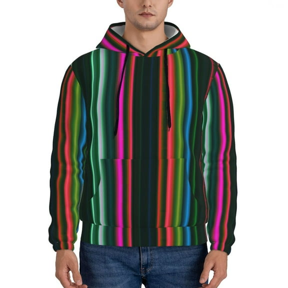 Rateoe Colorful Stripes Pattern Mens Hoodie, Pullover Hooded Sweatshirt, Kangaroo Pocket Hoodie Ideal for Daily Wear, Travel and Home-Small