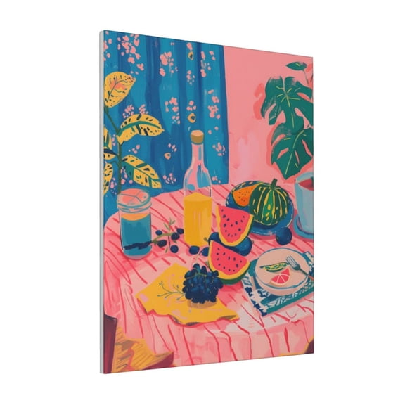 Rateoe Colorful Summer Fruit Table Pattern Decorative Picture – Unique Modern Wall Art, Ready-to-Hang Canvas Print for Home (Vertical)